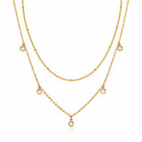 Multi Layer Necklace with Beaded Chain and Drop Rhinestone Charms in 18K Gold Plated Steel - Love and Lee Apparel