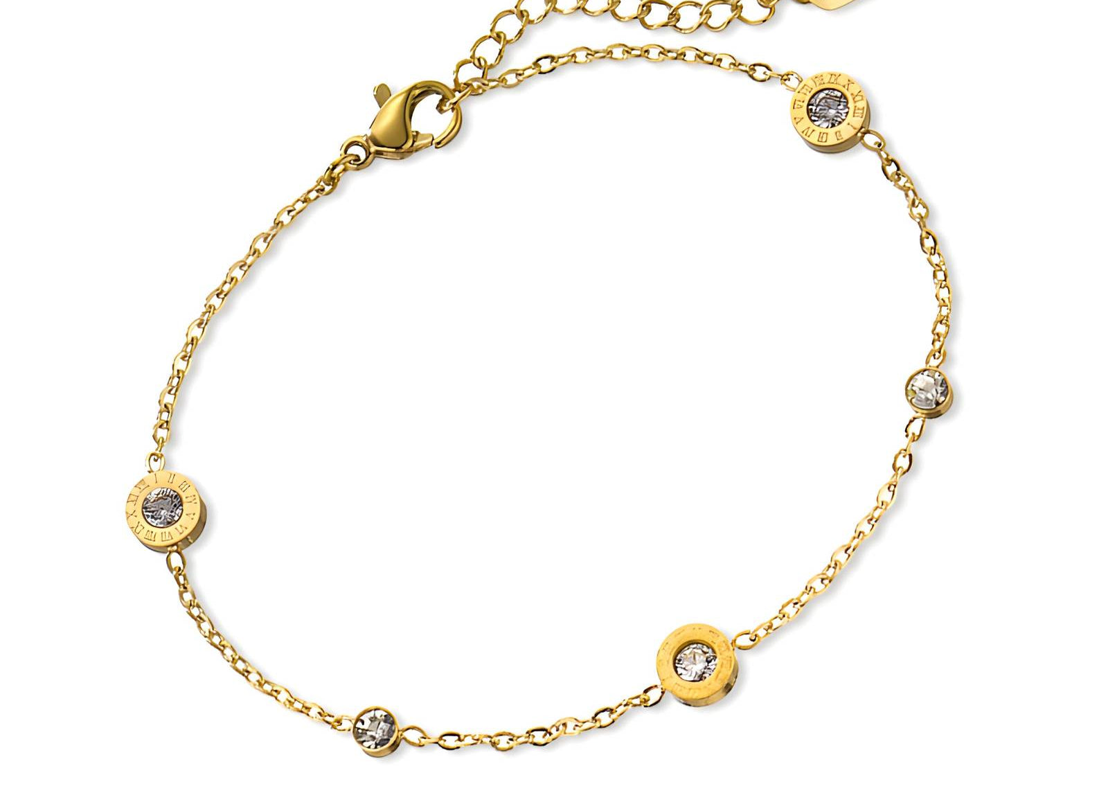 Dainty Chain with Rhinestone Charms in 18K Gold Plated Steel - Love and Lee Apparel