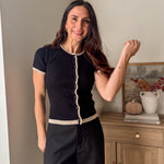 The 'Hostess with the Most' Contrast Lettuce Trim Short Sleeve Knit Cardigan - Love and Lee Apparel
