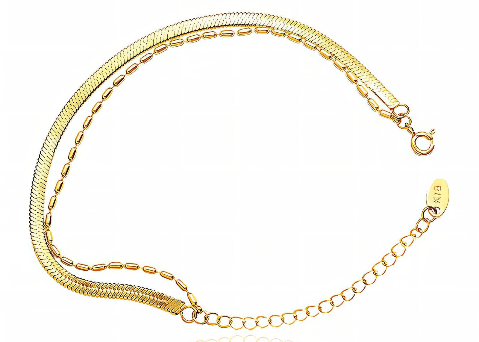 Double Layer Anklet with Snake & Beaded Chain - 18K Gold Plated Steel - Love and Lee Apparel