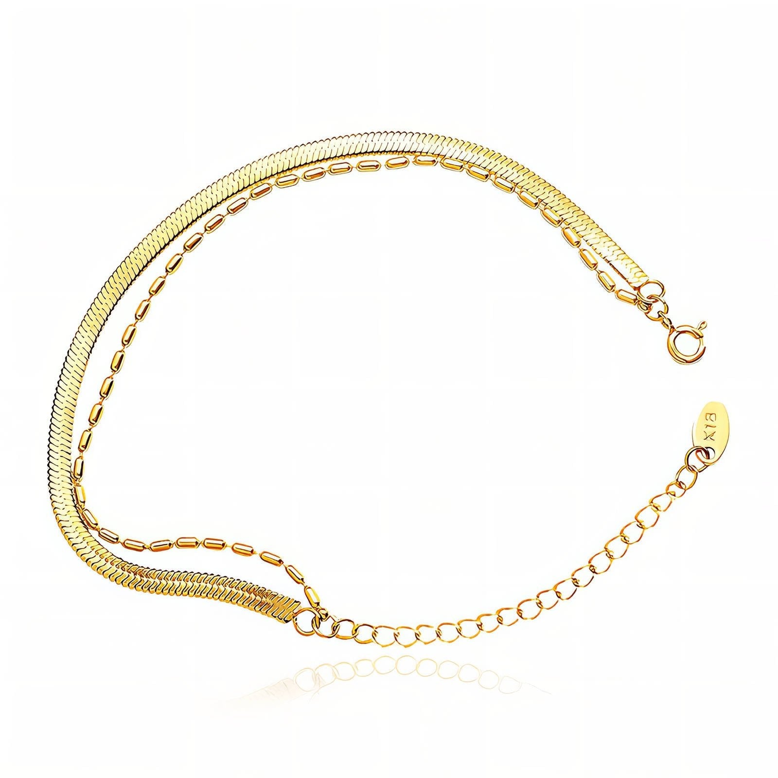Double Layer Anklet with Snake & Beaded Chain - 18K Gold Plated Steel - Love and Lee Apparel