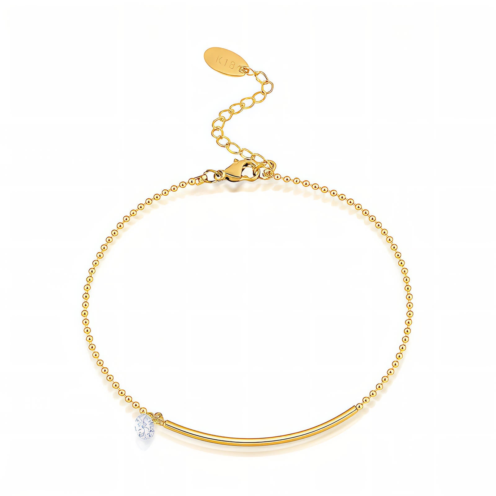 Beaded Chain Anklet with Gold Bar & Rhinestone Charm in 18K Gold Plated Steel - Love and Lee Apparel