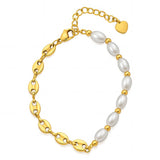 Mixed Chain Double Link and Pearl Bracelet 18K Gold Plated Steel - Love and Lee Apparel