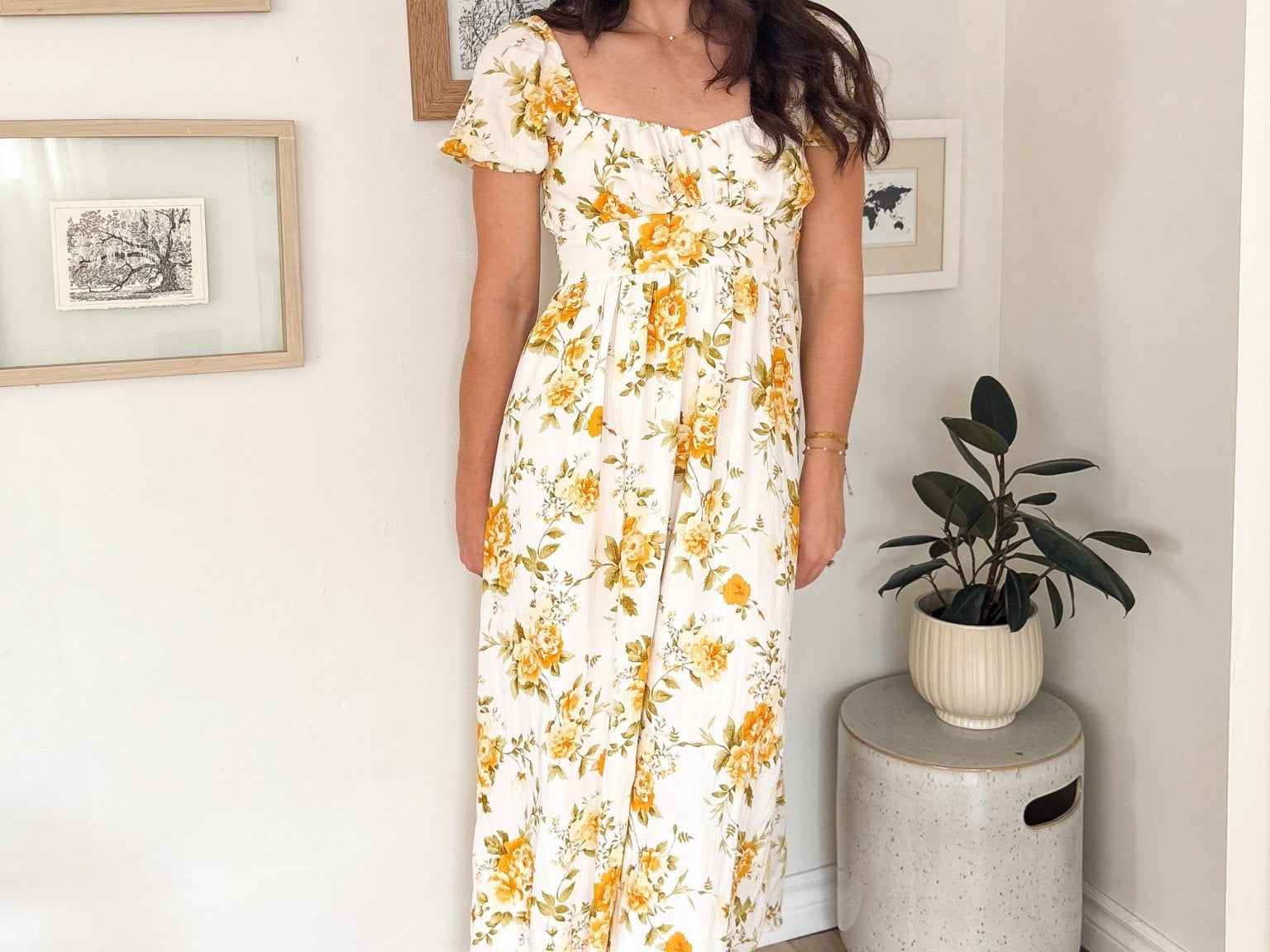 The Irene Floral Ruched Bust Puff Sleeve Midi Dress - Love and Lee Apparel