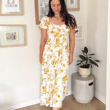The Irene Floral Ruched Bust Puff Sleeve Midi Dress - Love and Lee Apparel