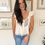 Evie Embroidery Lace Trim Pintuck Button Down Top - Love and Lee Apparel
