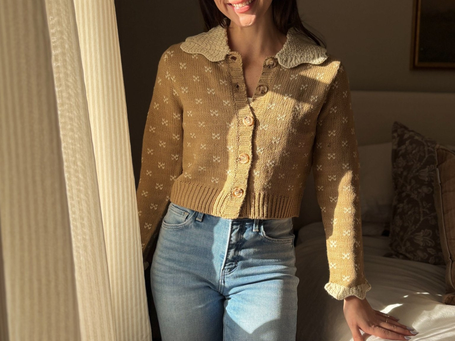 The Colette Crochet Scallop Collar Button Down Knit Cardigan - Love and Lee Apparel