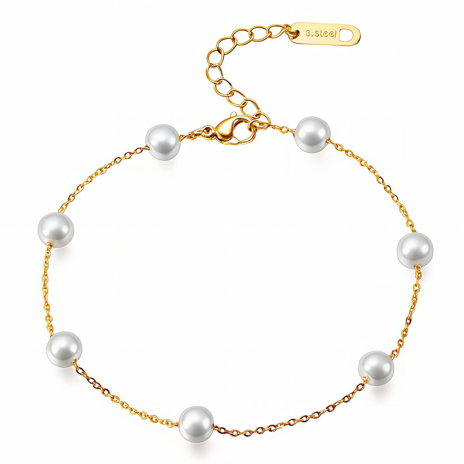 Pearl Bracelet with Dainty Gold Chain in 18K Gold Plated Steel - Love and Lee Apparel