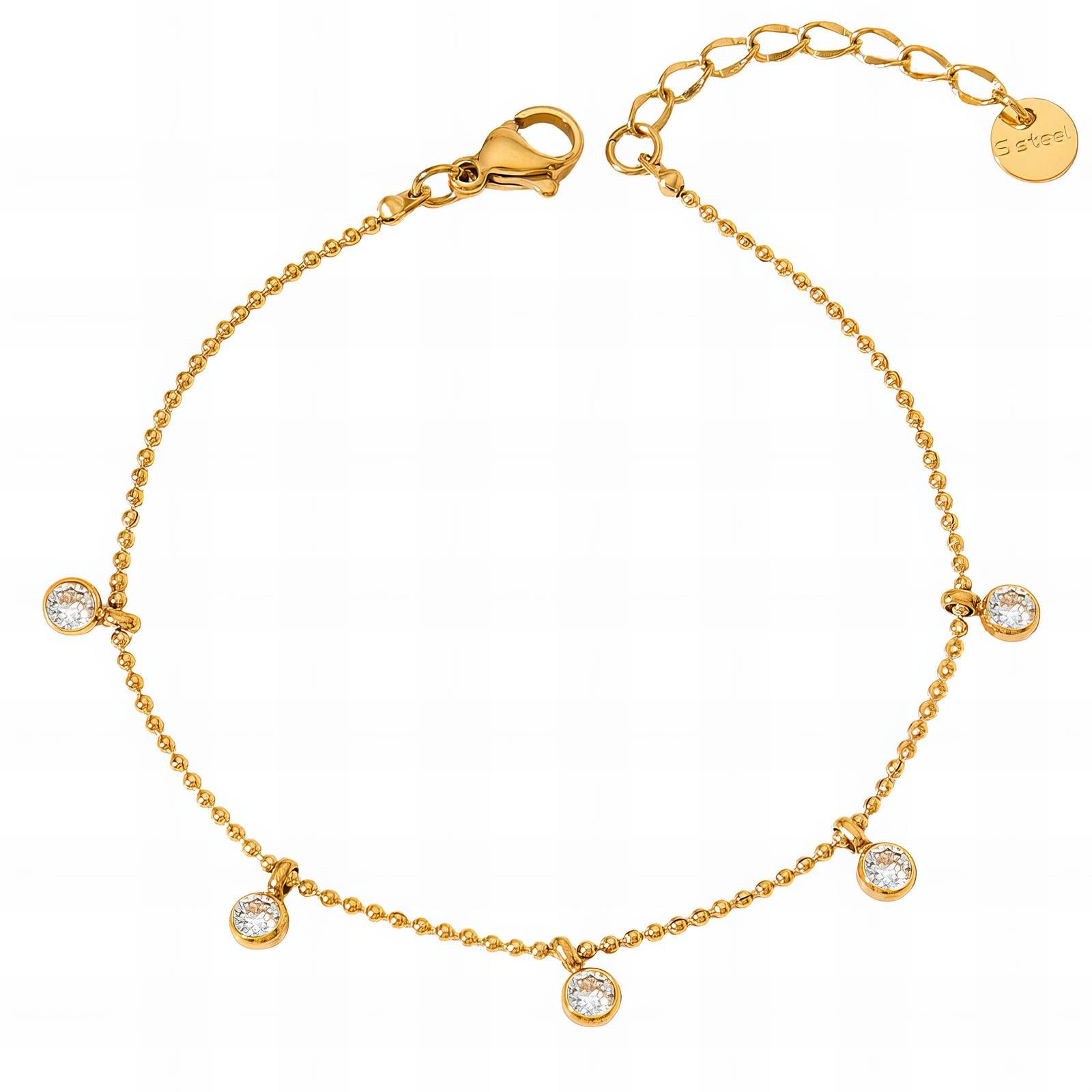 Beaded Chain Necklace with Drop Rhinestone Charm - 18K Gold Plated Steel - Love and Lee Apparel