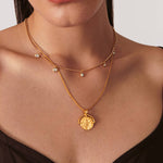 Beaded Chain Necklace with Drop Rhinestone Charm - 18K Gold Plated Steel - Love and Lee Apparel