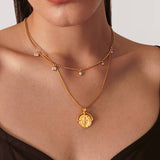 Beaded Chain Necklace with Drop Rhinestone Charm - 18K Gold Plated Steel - Love and Lee Apparel