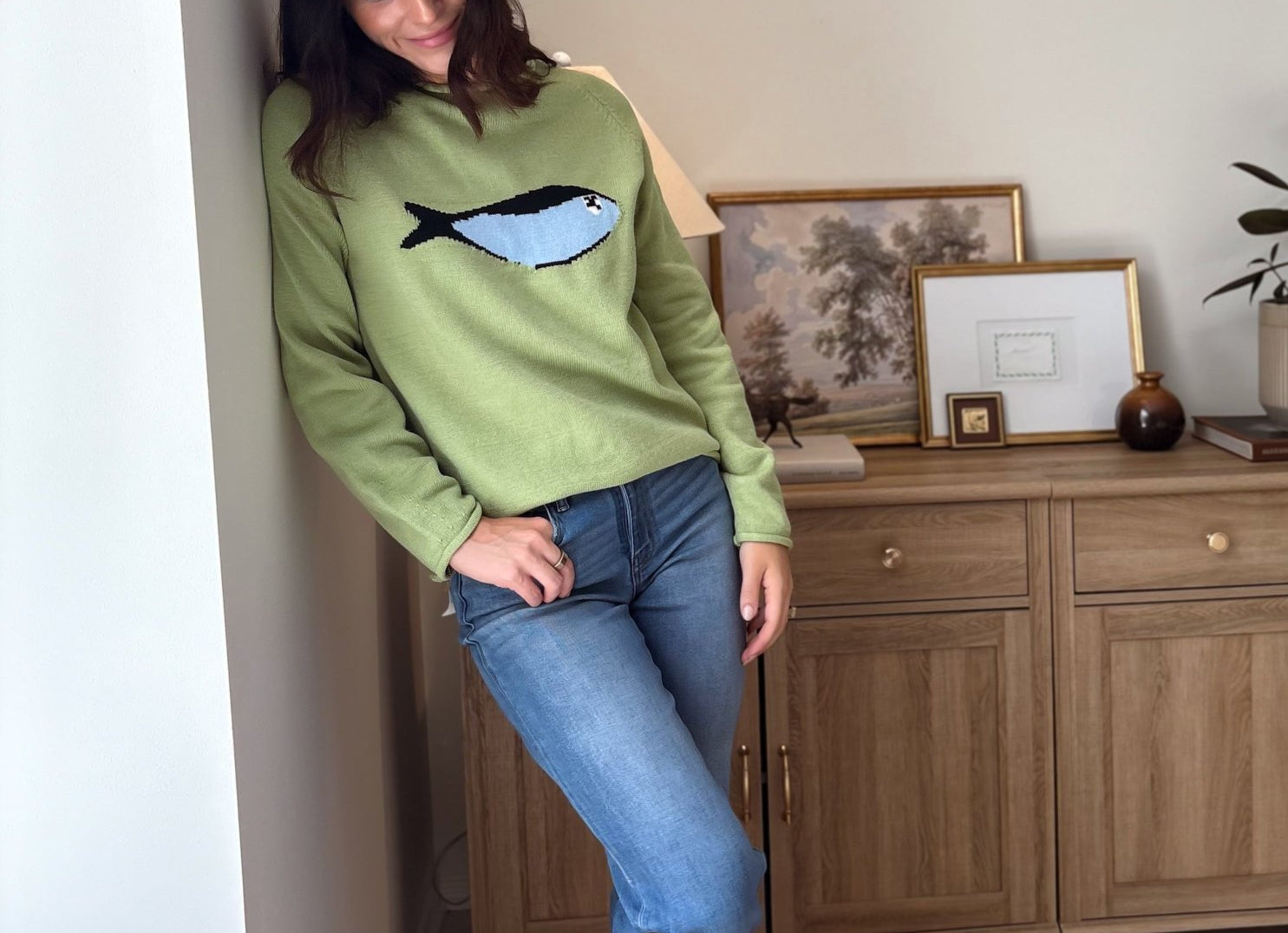Fish Graphic Long Sleeve Knit Pullover Sweater - Love and Lee Apparel