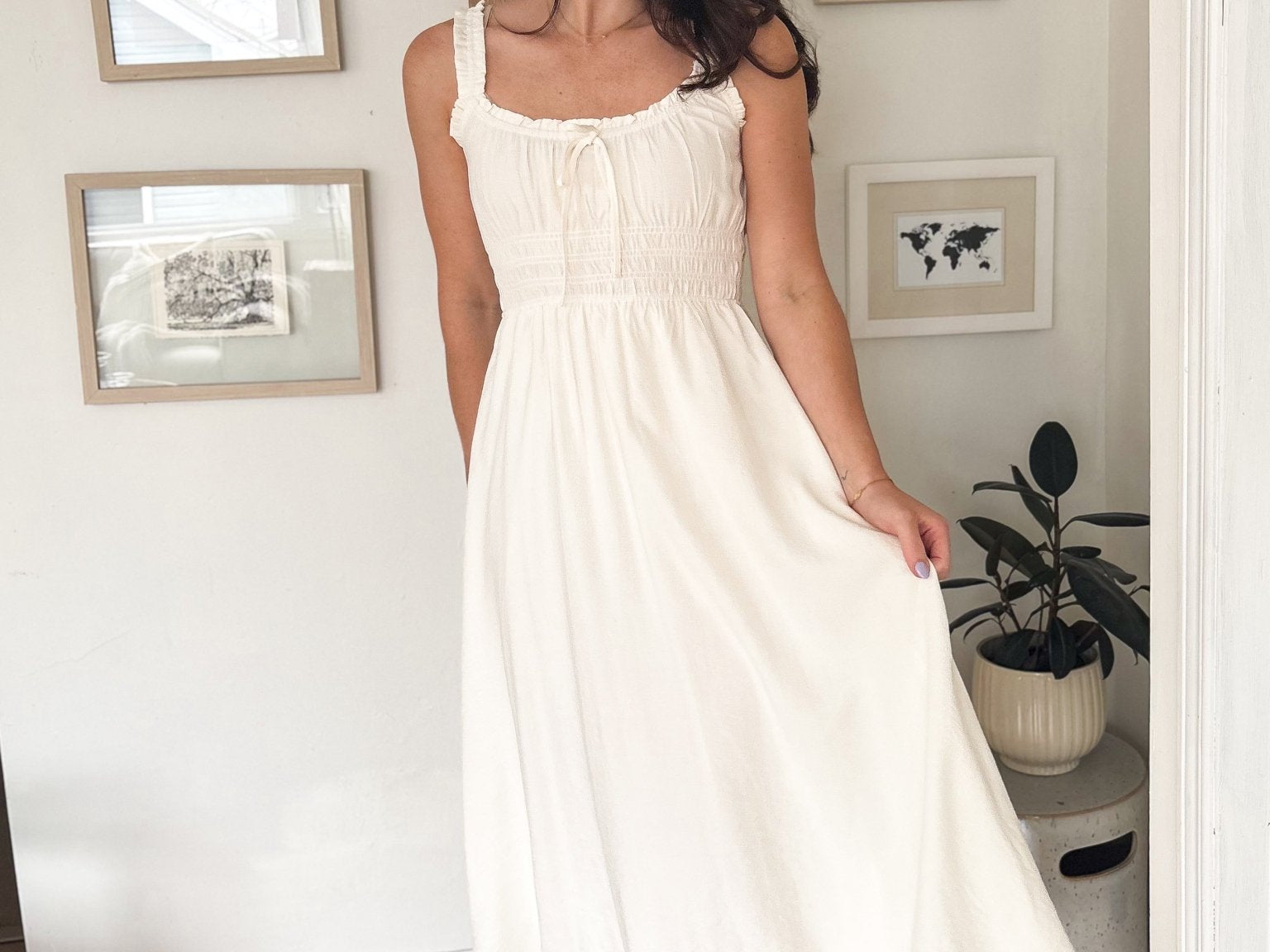 The Avery Spaghetti Strap Front Tie Shirred Waist Midi Dress - Love and Lee Apparel
