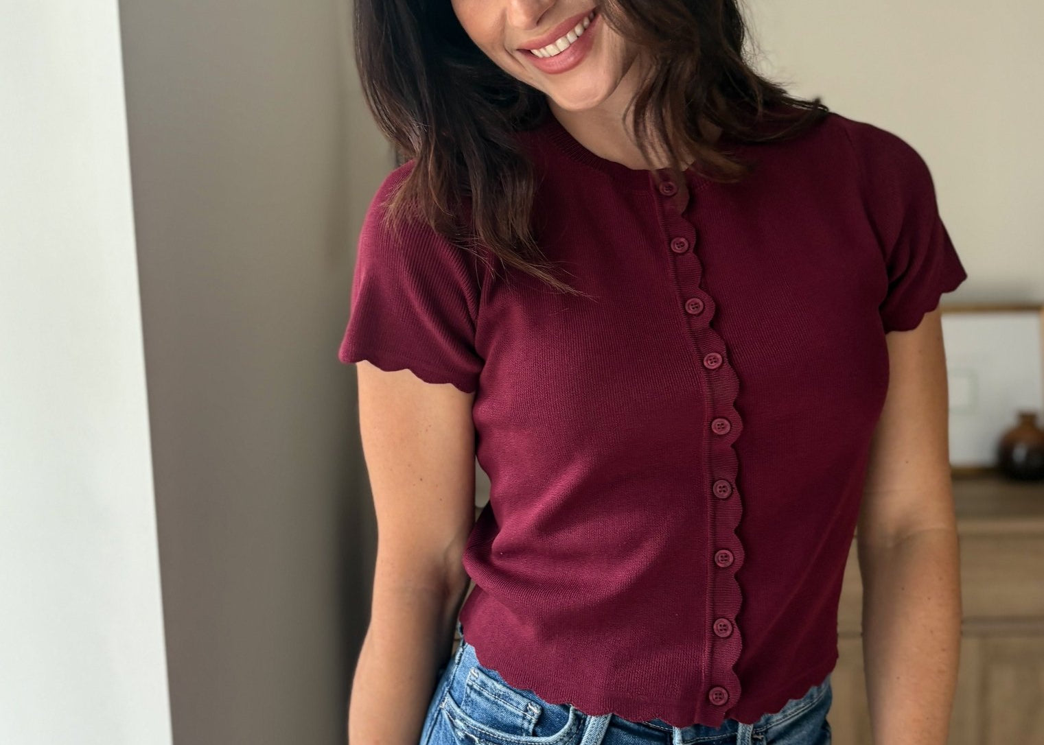 The Bordeaux Short Sleeve Button Down Knit Cardigan - Love and Lee Apparel