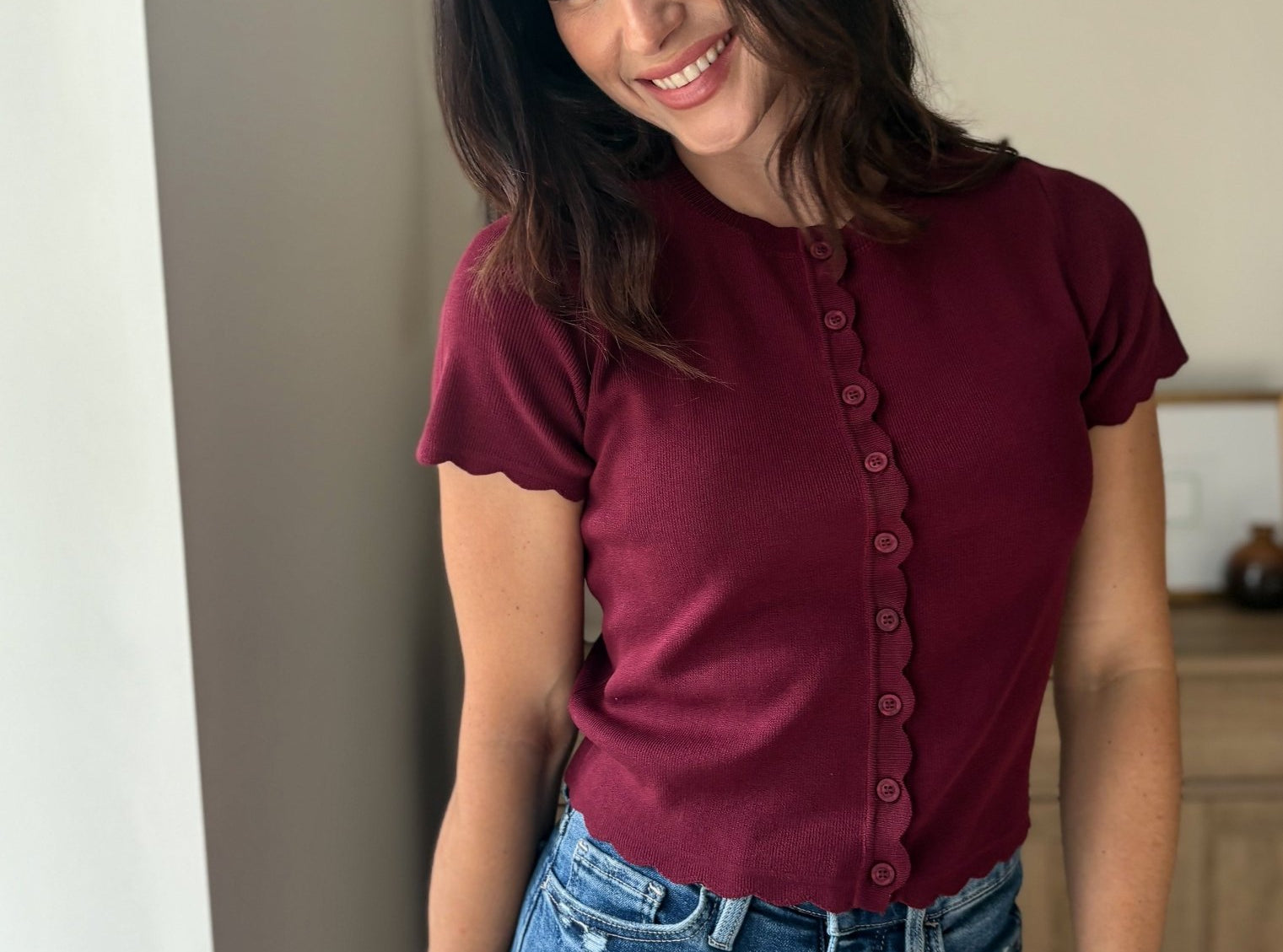 The Bordeaux Short Sleeve Button Down Knit Cardigan - Love and Lee Apparel