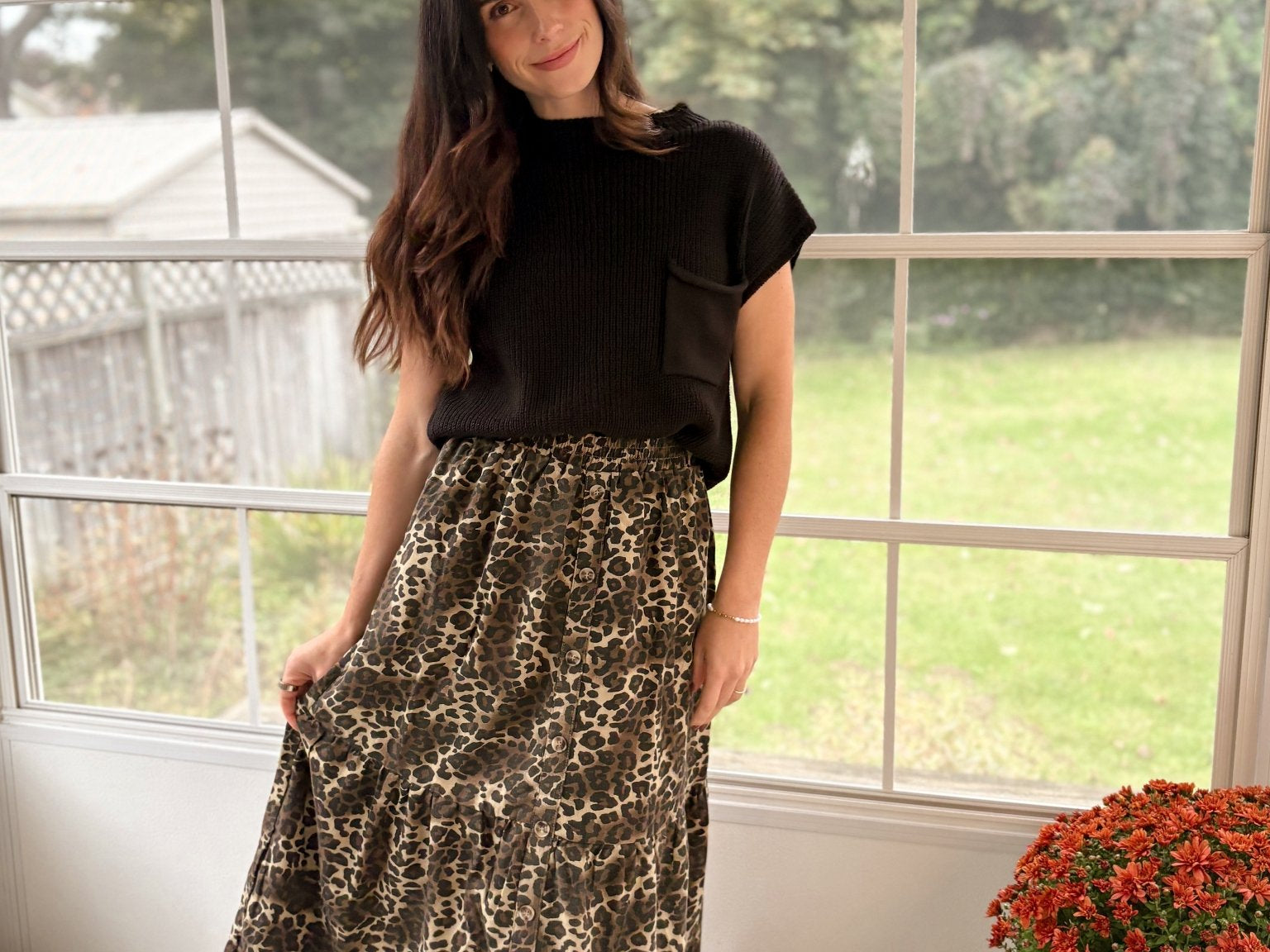 The Eliza Button Down Leopard Printed Midi Skirt - Love and Lee Apparel
