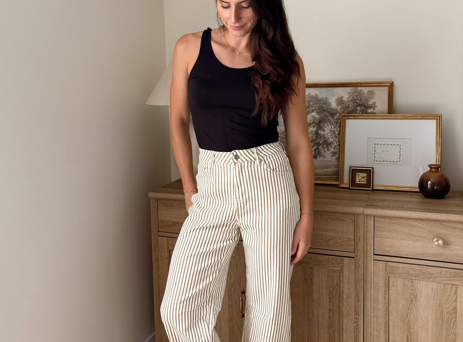 The Cecelia Stripe Cotton Barrel Jeans Casual High Waist Pants - Love and Lee Apparel