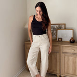 The Cecelia Stripe Cotton Barrel Jeans Casual High Waist Pants - Love and Lee Apparel