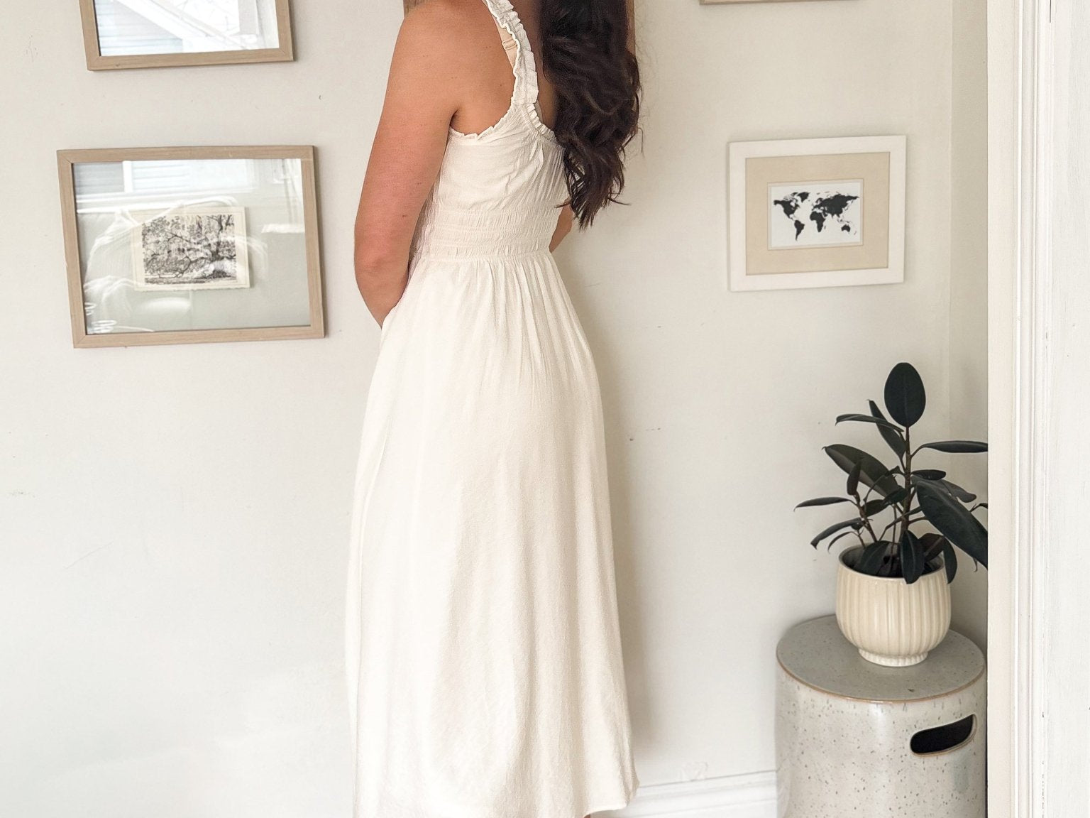 The Avery Spaghetti Strap Front Tie Shirred Waist Midi Dress - Love and Lee Apparel