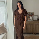 The 'Harvest Gathering' Satin Lace Hem Slip-On Pencil Skirt - Love and Lee Apparel