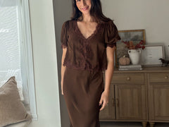 The 'Harvest Gathering' Satin Lace Hem Slip-On Pencil Skirt - Love and Lee Apparel