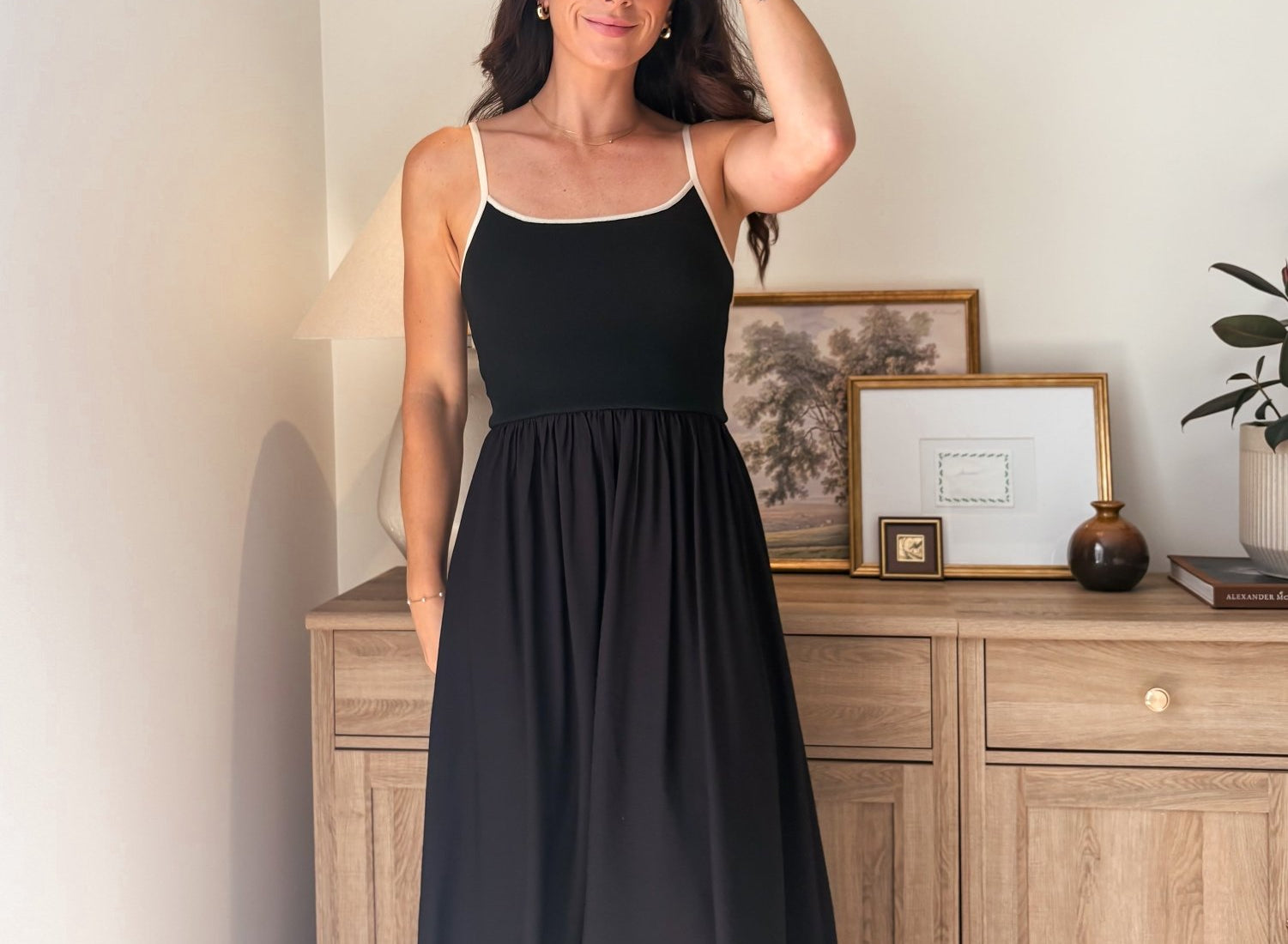 The Chanel Contrast Tie Spaghetti Strap Mix Media Midi Dress - Love and Lee Apparel