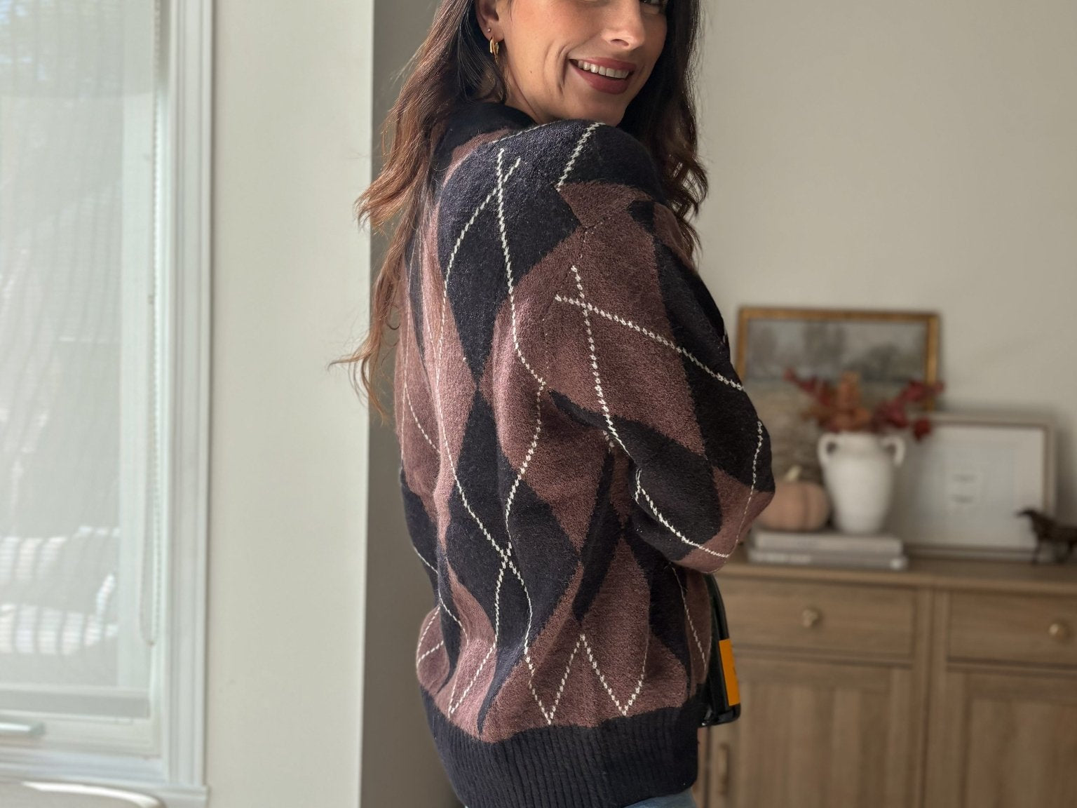 The 'Giving Season' Oversized Argyle Crew Neck Knit Pullover - Love and Lee Apparel