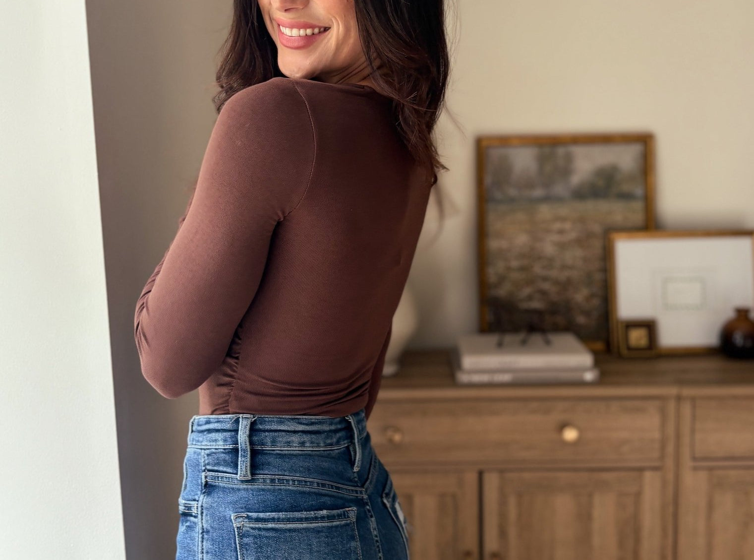 The Pour Another Square Neck Long Sleeve Ruched Side Knit Top - Love and Lee Apparel