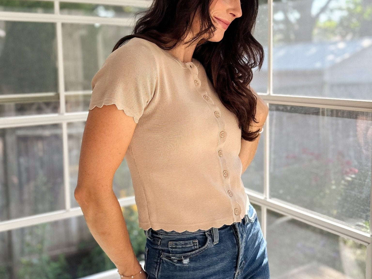 Hazel Scalloped Short Sleeve Cardigan - Love and Lee Apparel