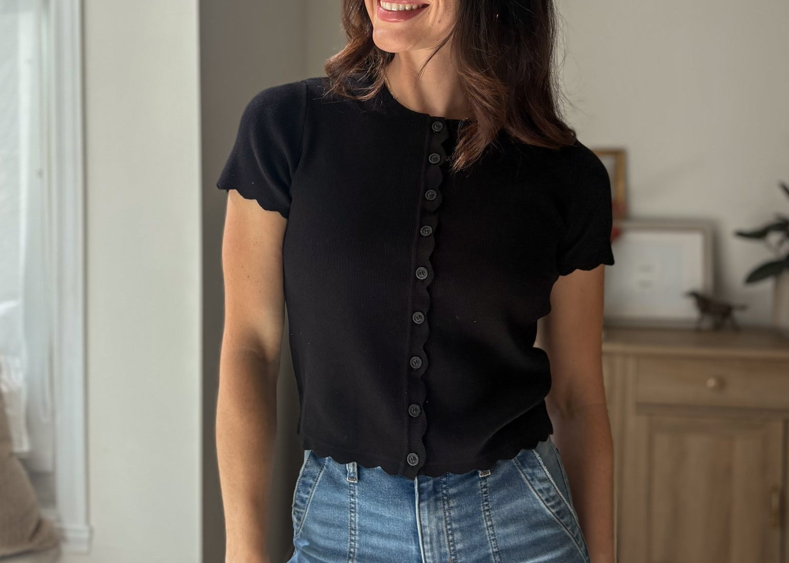 The 'Rosemary & Sage' Scalloped Short Sleeve Button Down Knit Cardigan - Love and Lee Apparel