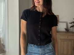 The 'Rosemary & Sage' Scalloped Short Sleeve Button Down Knit Cardigan - Love and Lee Apparel
