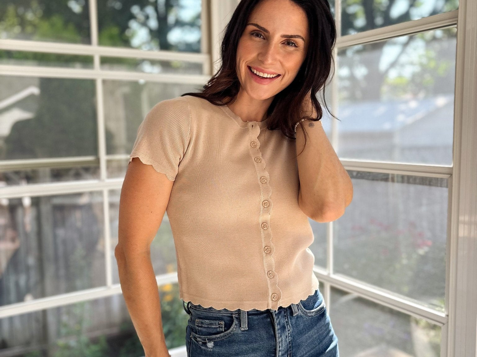 Hazel Scalloped Short Sleeve Cardigan - Love and Lee Apparel