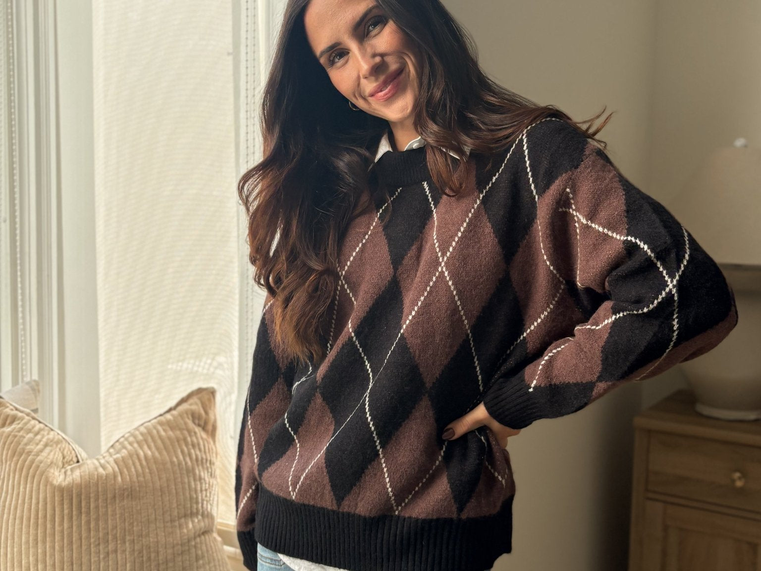The 'Giving Season' Oversized Argyle Crew Neck Knit Pullover - Love and Lee Apparel