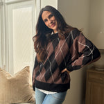 The 'Giving Season' Oversized Argyle Crew Neck Knit Pullover - Love and Lee Apparel