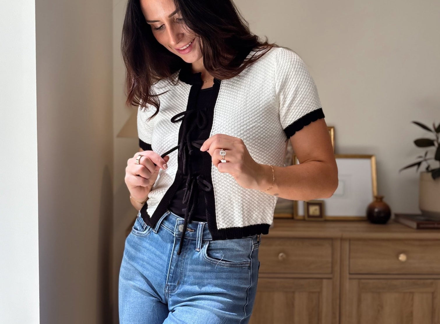 Gwen Tie Up Short Sleeve Cardigan - Love and Lee Apparel
