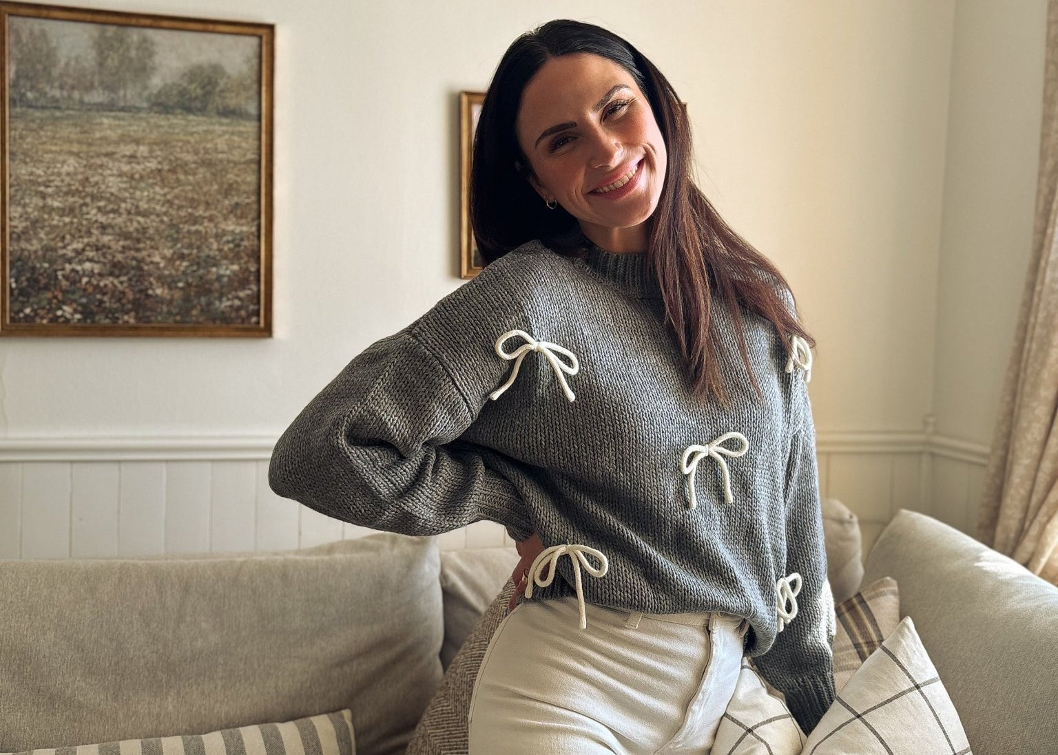 The Naomie Bow Detail Crew Neck Long Sleeve Pullover Sweater - Love and Lee Apparel