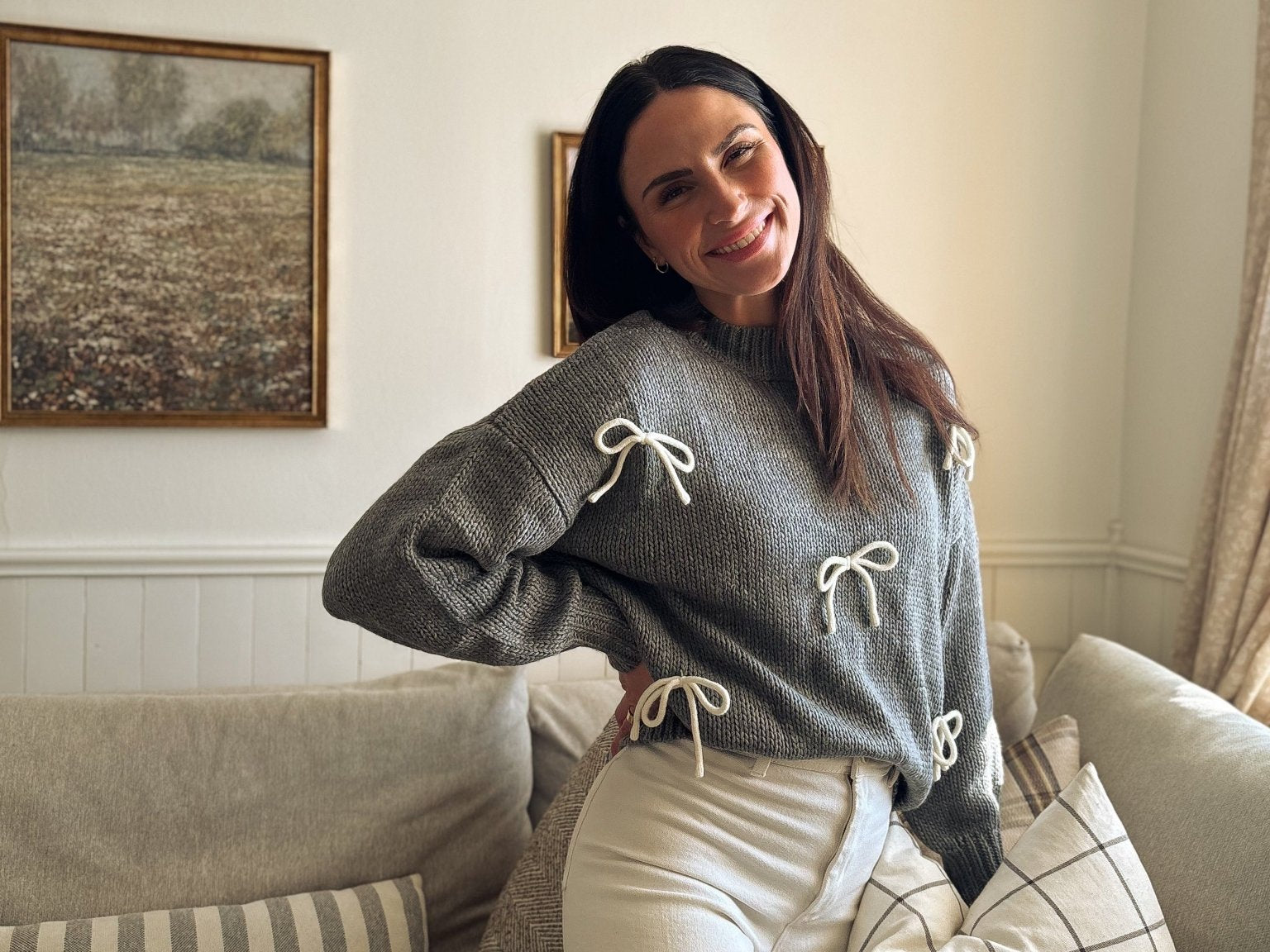 The Naomie Bow Detail Crew Neck Long Sleeve Pullover Sweater - Love and Lee Apparel