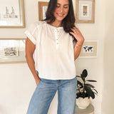 The Dorthy Ruched Shoulder Detail Short Sleeve Henley Top - Love and Lee Apparel