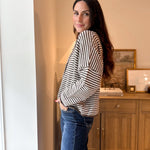The Autumn Air Stripe Raw Edge Drop Shoulder Knit Cardigan - Love and Lee Apparel