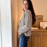 The Autumn Air Stripe Raw Edge Drop Shoulder Knit Cardigan - Love and Lee Apparel