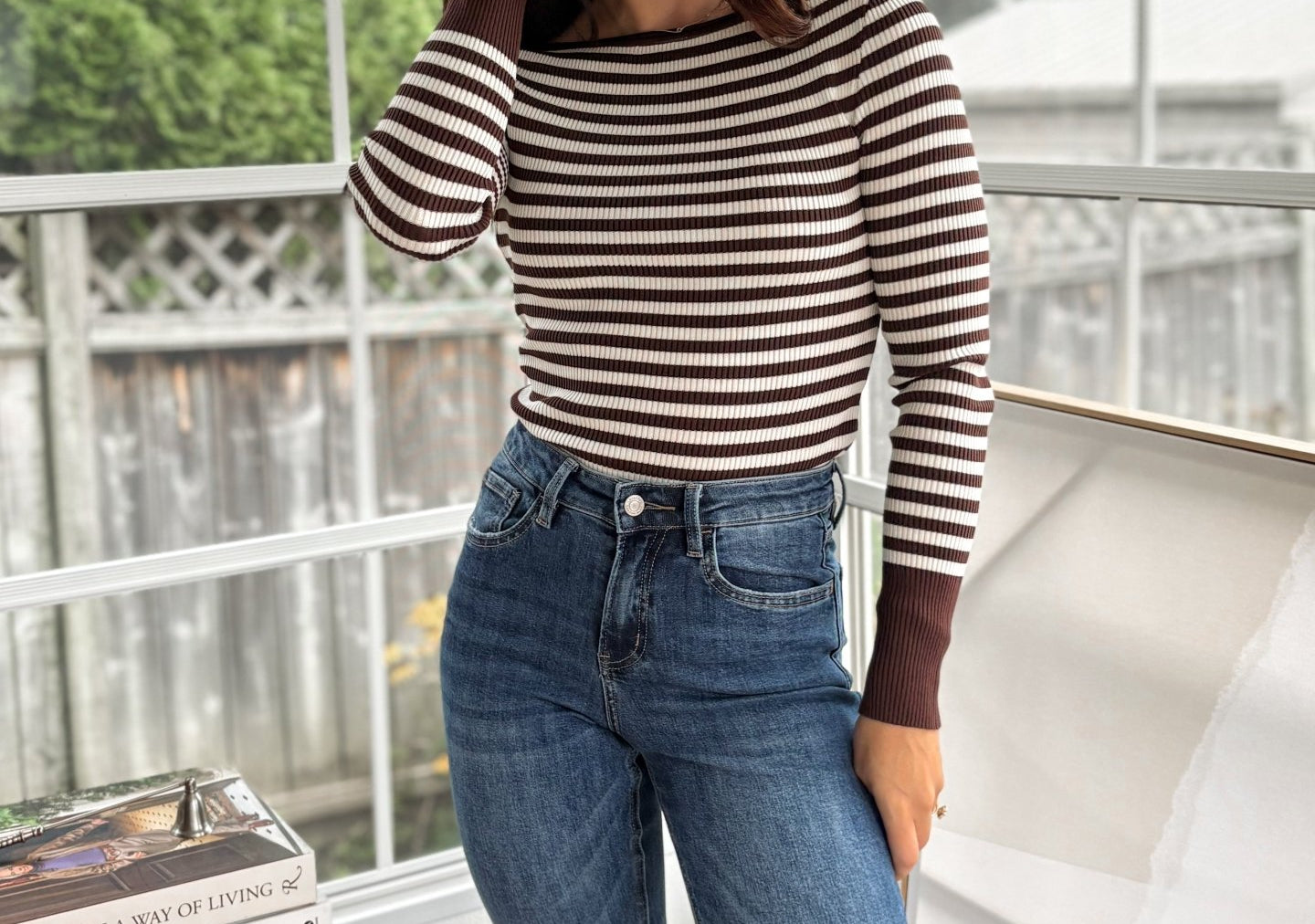 'Study Hall' Boat Neck Stripe Ribbed Long Sleeve Sweater Top - Love and Lee Apparel