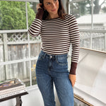 'Study Hall' Boat Neck Stripe Ribbed Long Sleeve Sweater Top - Love and Lee Apparel