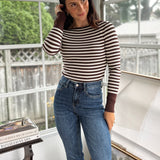 'Study Hall' Boat Neck Stripe Ribbed Long Sleeve Sweater Top - Love and Lee Apparel