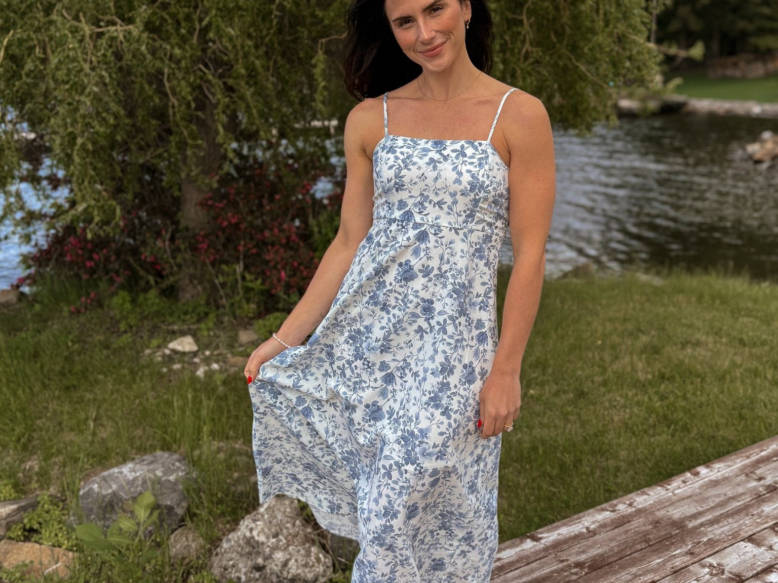 Tides Watercolour Floral Spaghetti Strap Midi Dress - Love and Lee Apparel