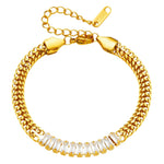 Tennis Bracelet with Braided Chain - links and Emerald Cut Rhinestones - 18K Gold Plated - Love and Lee Apparel