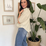 Micheline Pinstripe Collared Button Down 3/4 Sleeve Top - Love and Lee Apparel