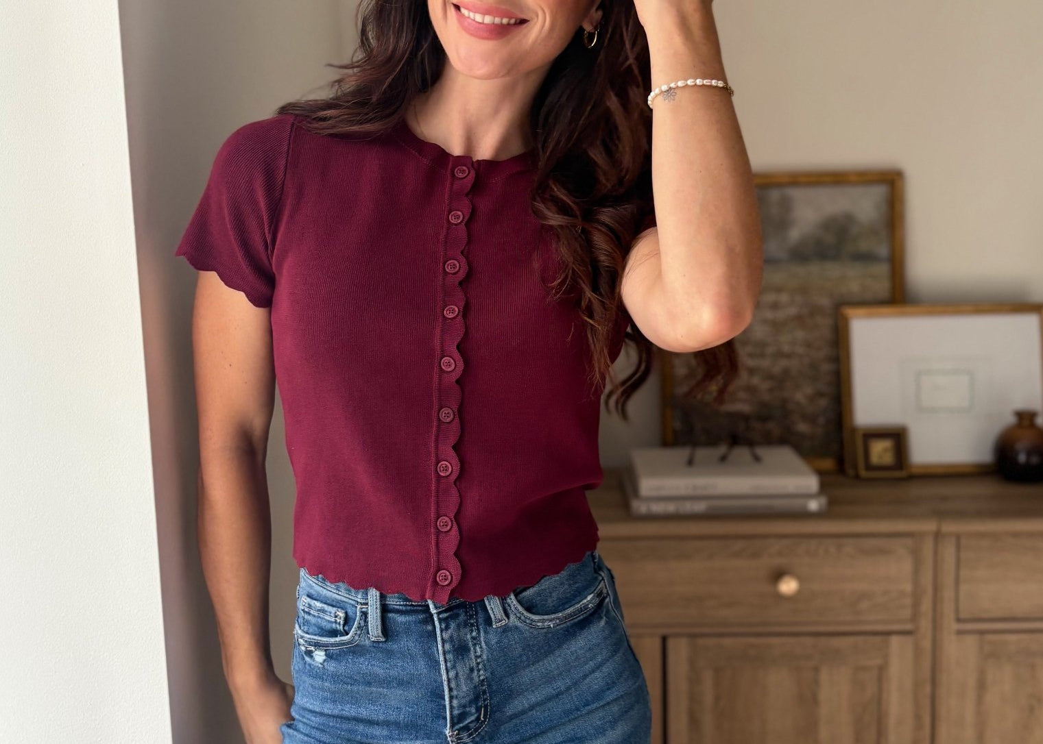 The Bordeaux Short Sleeve Button Down Knit Cardigan - Love and Lee Apparel