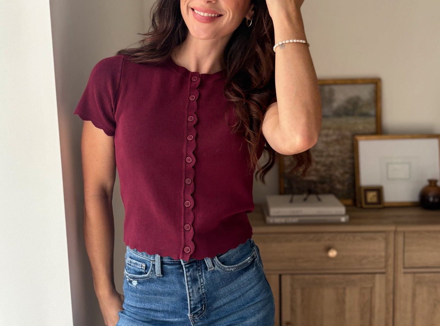 The Bordeaux Short Sleeve Button Down Knit Cardigan - Love and Lee Apparel