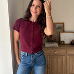 The Bordeaux Short Sleeve Button Down Knit Cardigan - Love and Lee Apparel