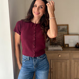 The Bordeaux Short Sleeve Button Down Knit Cardigan - Love and Lee Apparel